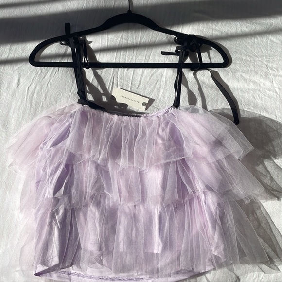 Anthropologie Light Purple Tie Ruffle Top - Picture 2 of 3